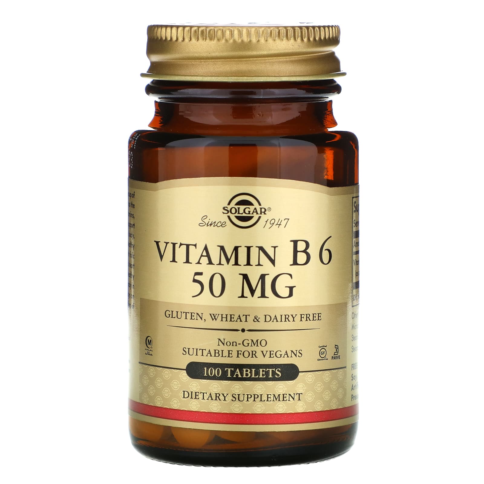 Solgar, Vitamin B6, 50 mg, 100 Tablets UPC 033984031005 | HiLife Vitamins